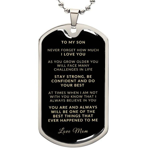 To Son From Mom | Keepsake Military Necklace | Custom Engrave on Back