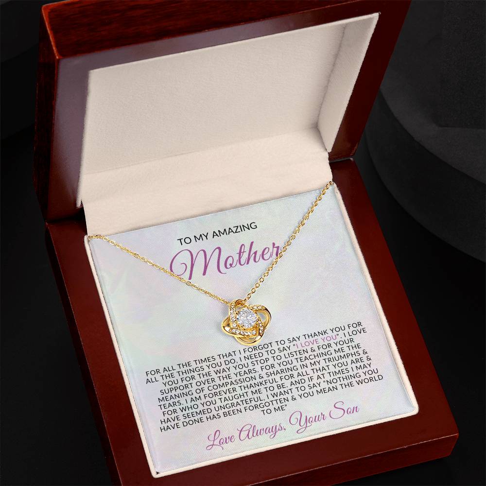 To My Amazing Mother | Love Know Necklace | Gift from Son