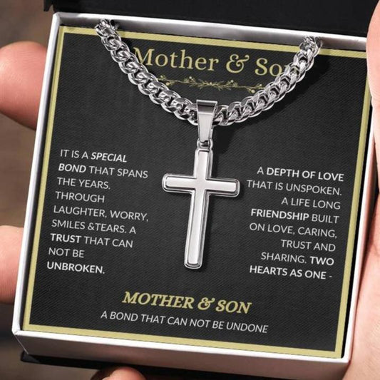 A Bond Between Mother & Son | Cuban Chain with Artisan Cross Necklace