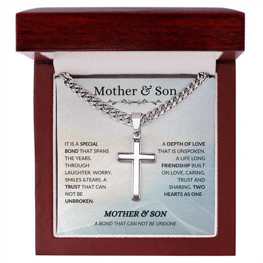 Unbreakable Bond Mother & Son | Cuban Chain with Artisan Cross Necklace